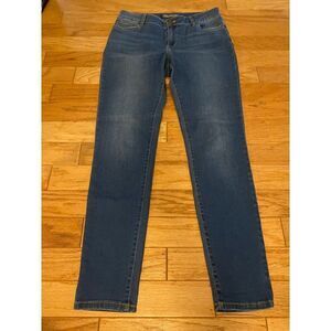 Garnet Hill, women's basic mid wash blue cotton, mid rise skinny jeans size 29